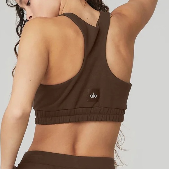 ALO Yoga Scoop Neck Sweatshirt Bra | Espresso - Picture 1 of 8